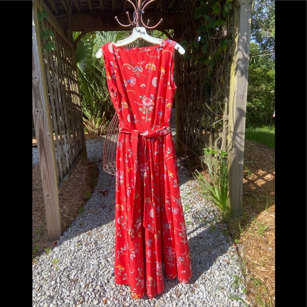 Vintage Ralph Lauren singular cotton red pagoda handcrafted dress two pockets